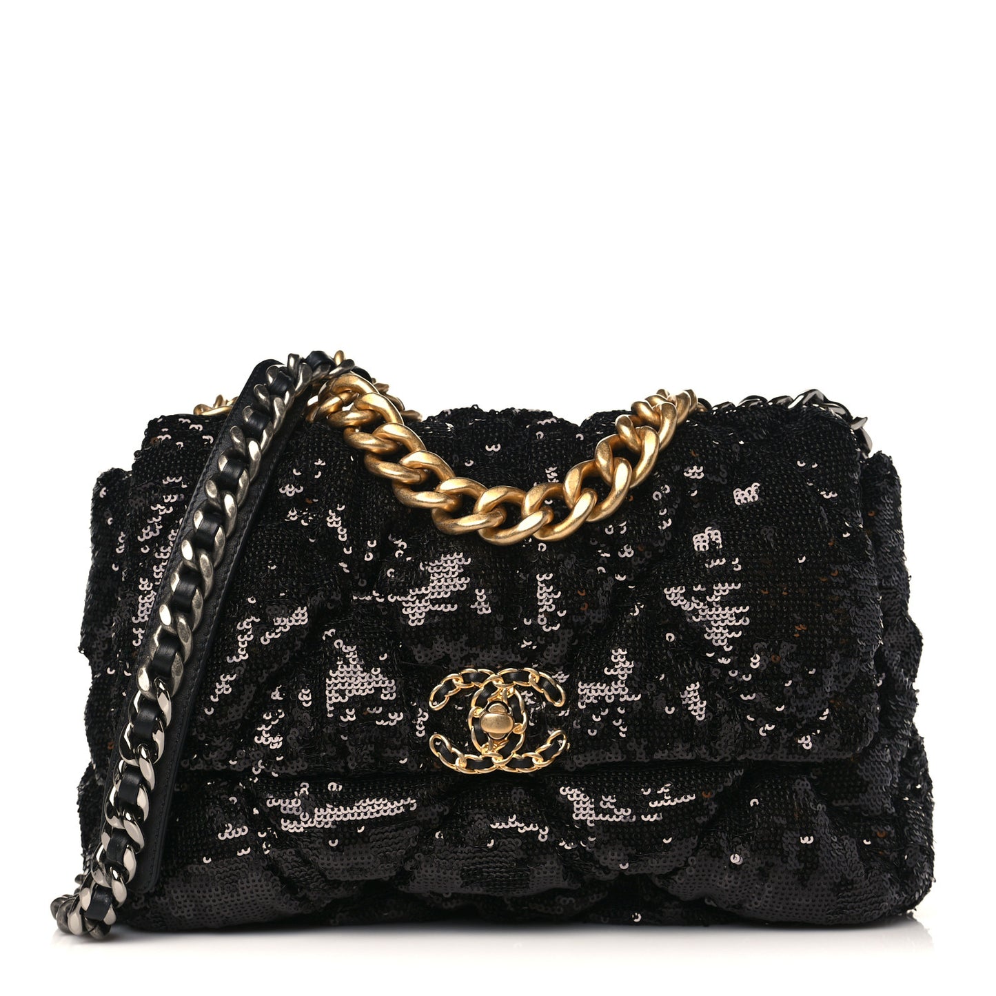 Sequin Quilted Large Chanel 19 Flap Black