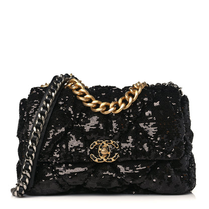 Chanel Sequin Quilted Large Chanel 19 Flap Black 1 of 9
