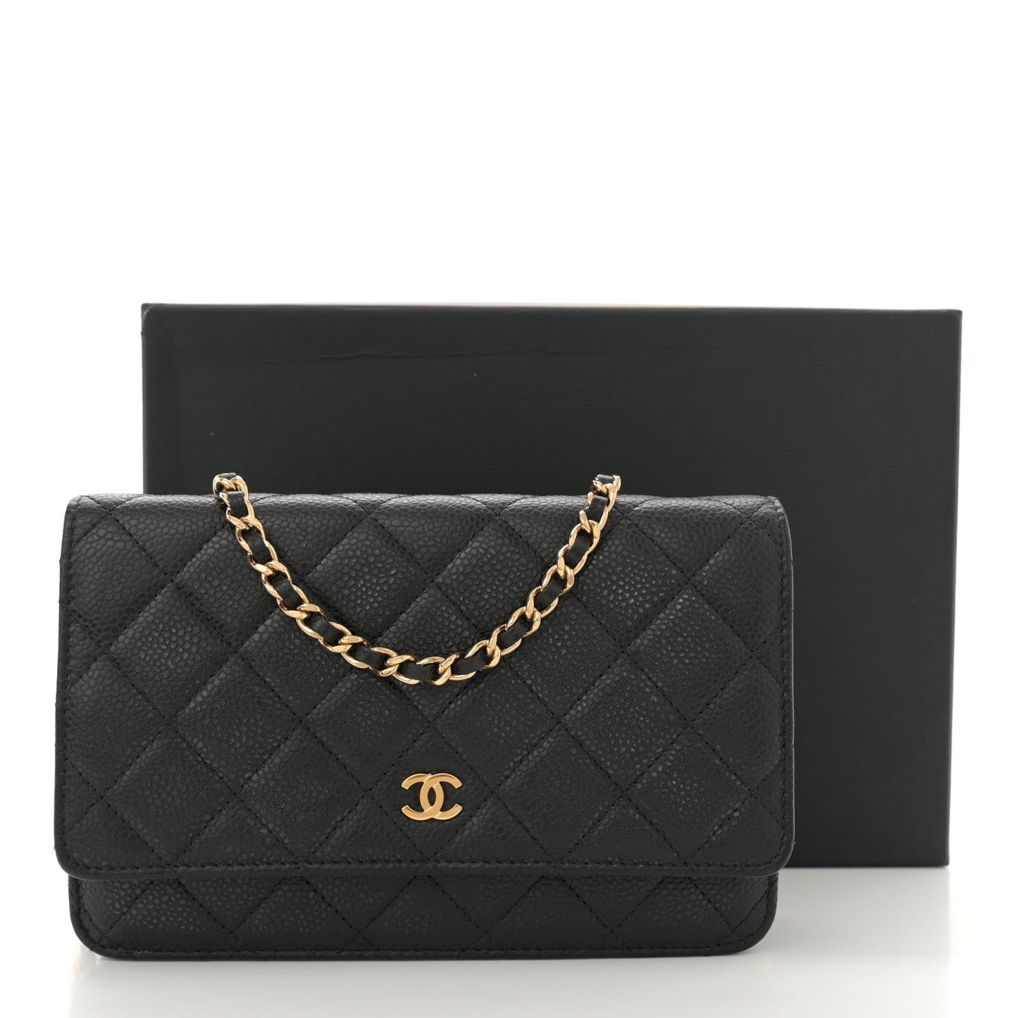 Caviar Quilted Wallet on Chain WOC Black