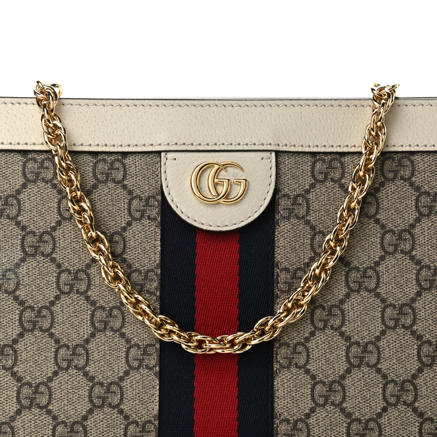 Gucci GG Supreme Monogram Textured Calfskin Web Small Ophidia Chain Shoulder Bag Beige Ebony Mystic White 9 of 11