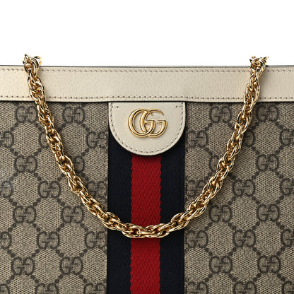 Gucci GG Supreme Monogram Textured Calfskin Web Small Ophidia Chain Shoulder Bag Beige Ebony Mystic White 9 of 11