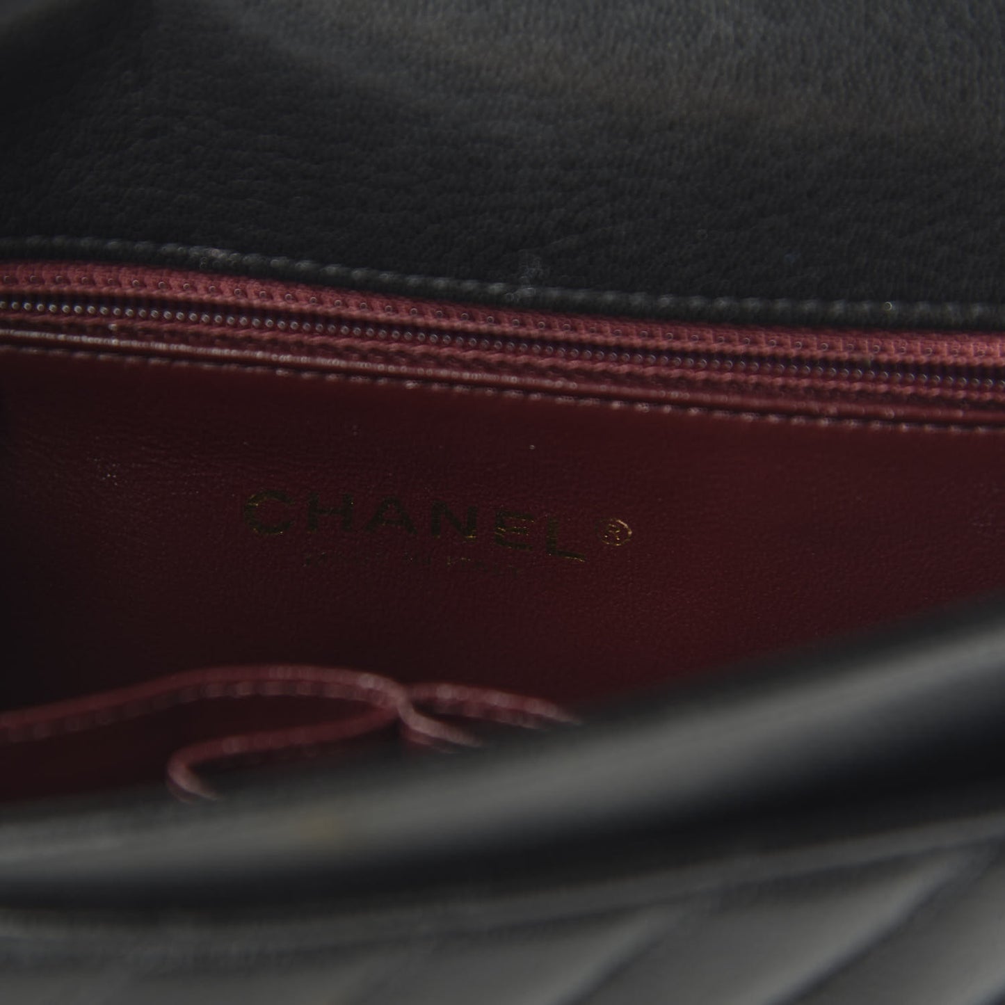 Shiny Goatskin Diagonal Quilted Small Flap Black