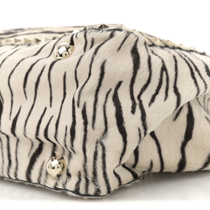 Valentino Garavani Pony Hair Zebra Rockstud Tote Black Ivory 18 of 25