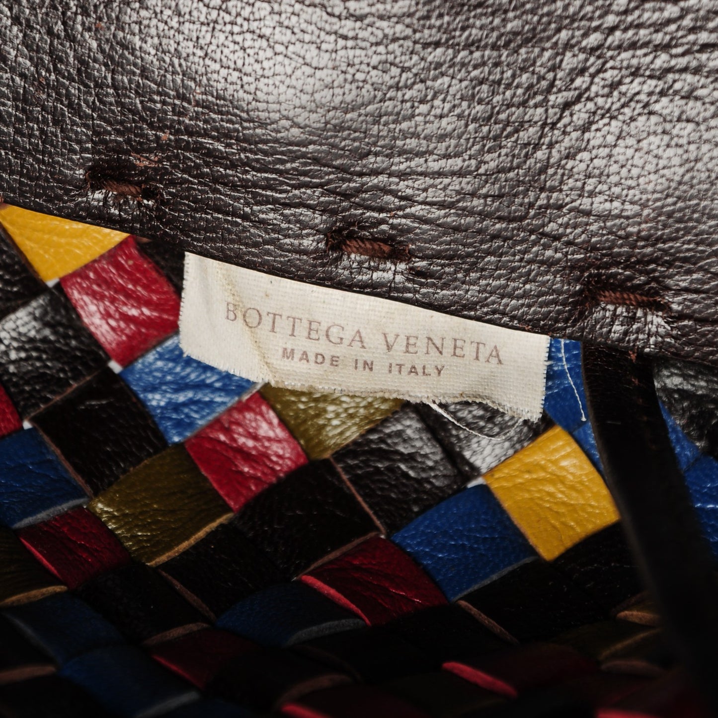 Shiny Goatskin Intrecciato Mini Cabat Multicolor