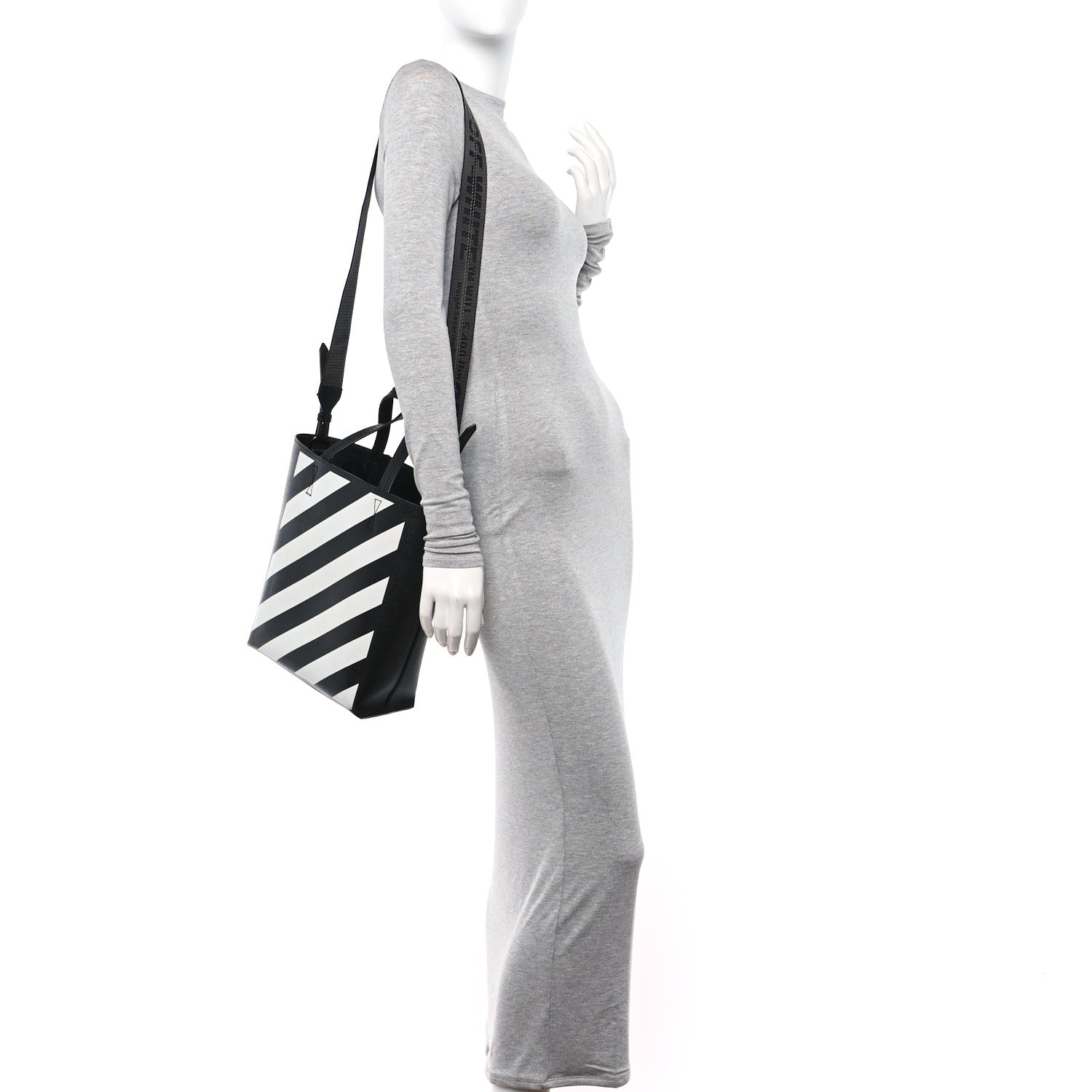 Off-White Saffiano Striped Diag Binder Crossbody Black White 2 of 12