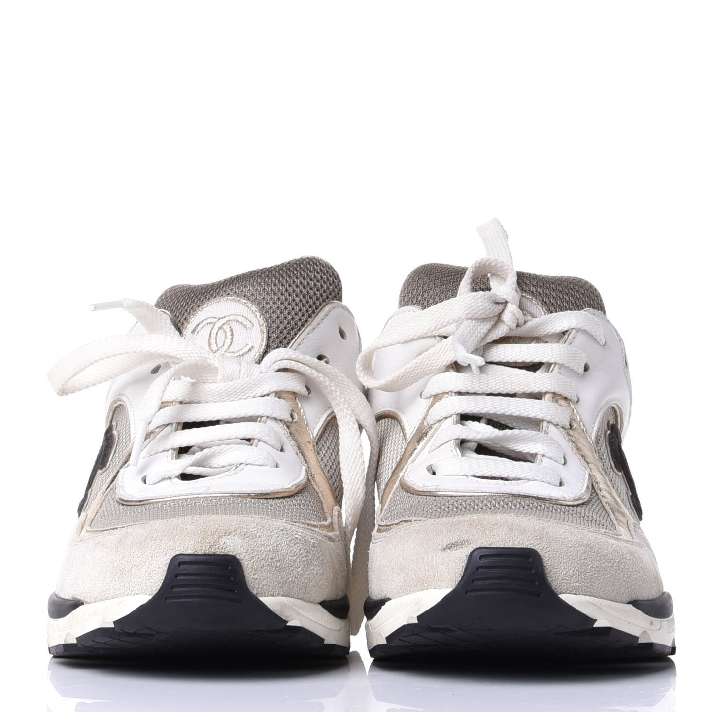 Suede Calfskin Womens CC Sneakers 38.5 Black White