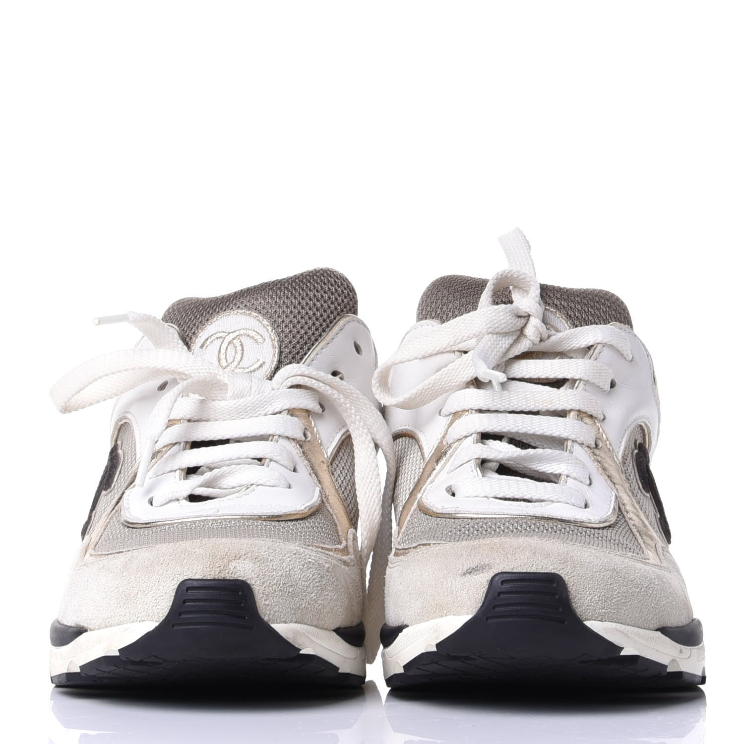 Chanel Suede Calfskin Womens CC Sneakers 38.5 Black White 2 of 11