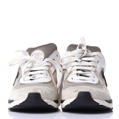 Chanel Suede Calfskin Womens CC Sneakers 38.5 Black White 2 of 11