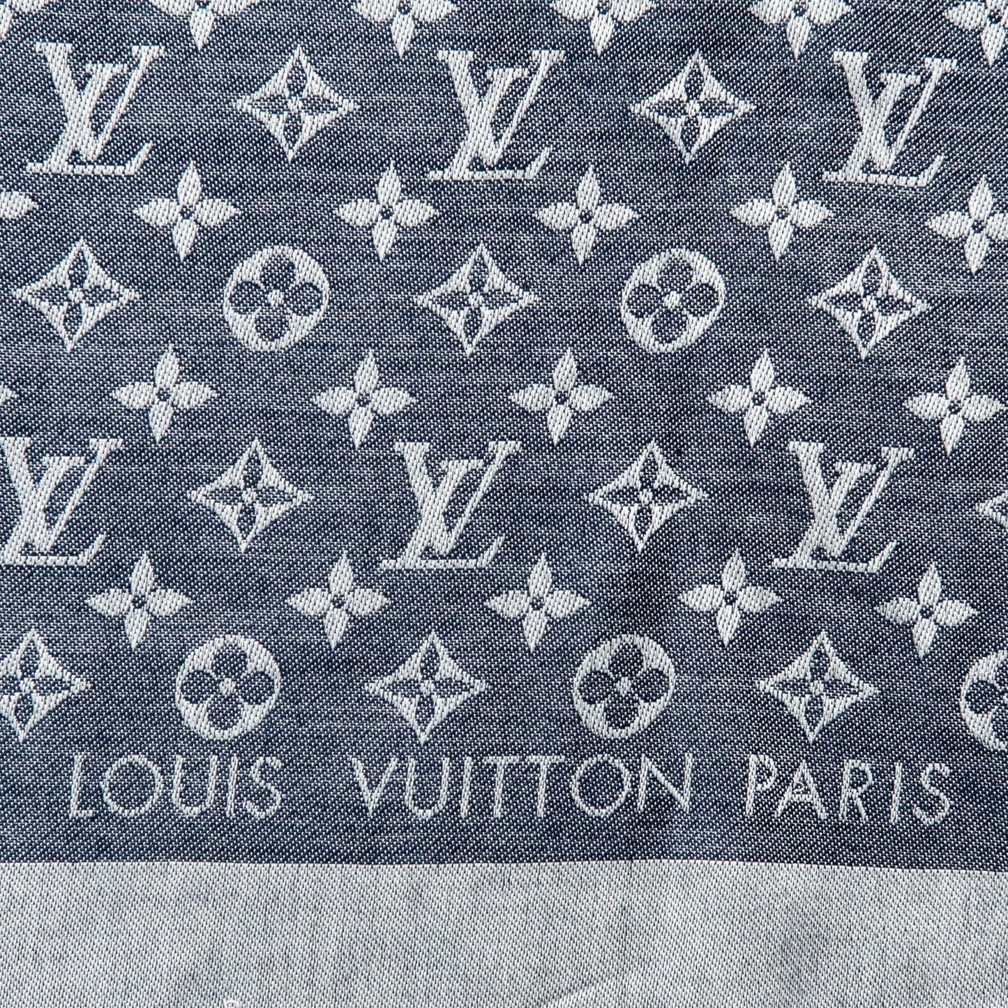 Wool Silk Monogram Denim Shawl Blue