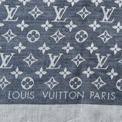 Louis Vuitton Wool Silk Monogram Denim Shawl Blue 4 of 5