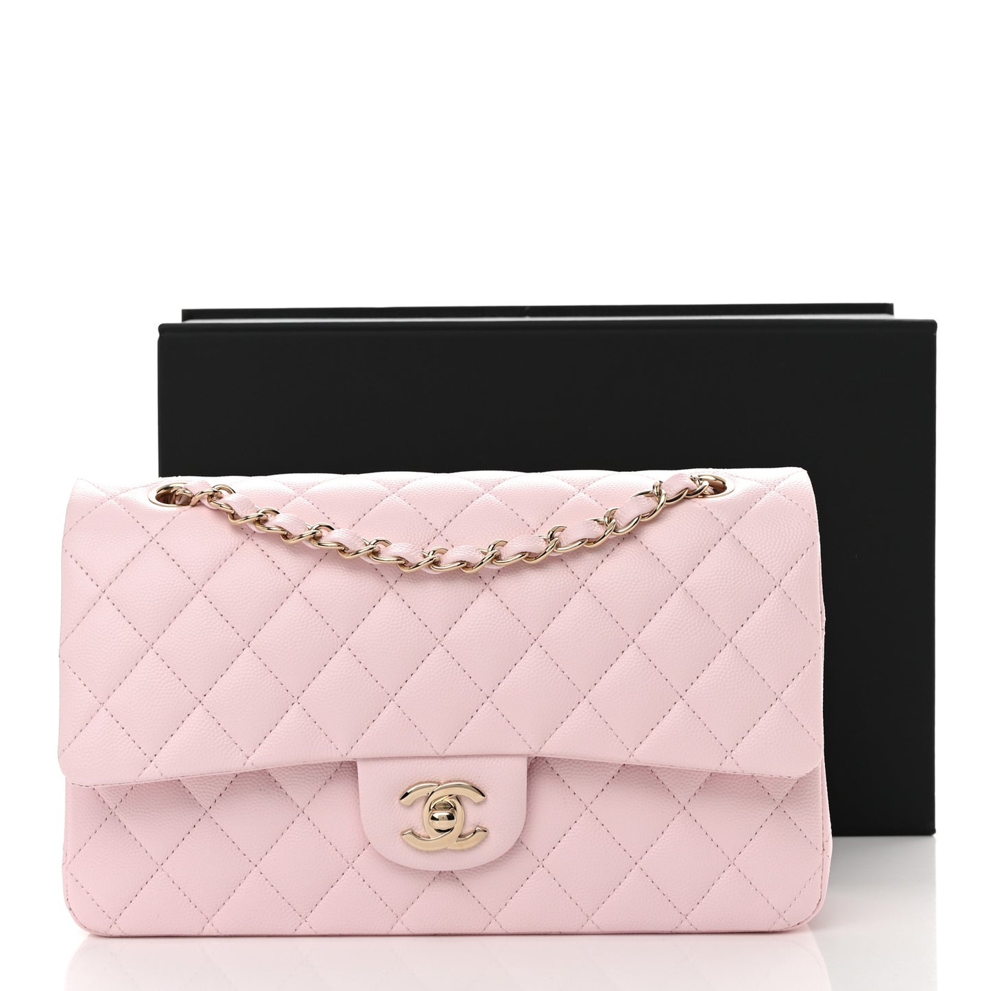 Caviar Quilted Medium Double Flap Light Pink