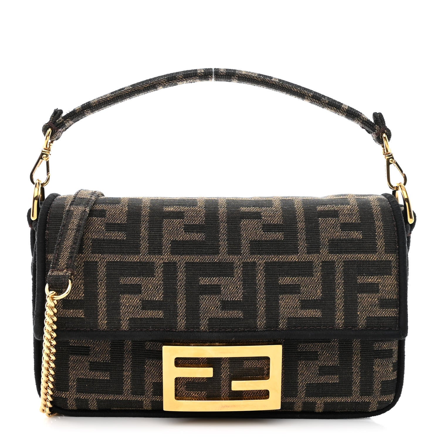 Fendi Fabric Jacquard FF 1974 Mini Baguette Tobacco Moro Black 1 of 13