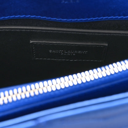 Saint Laurent Metallic Calfskin Y Quilted Monogram Small Loulou Chain Satchel Blue Royal 6 of 9
