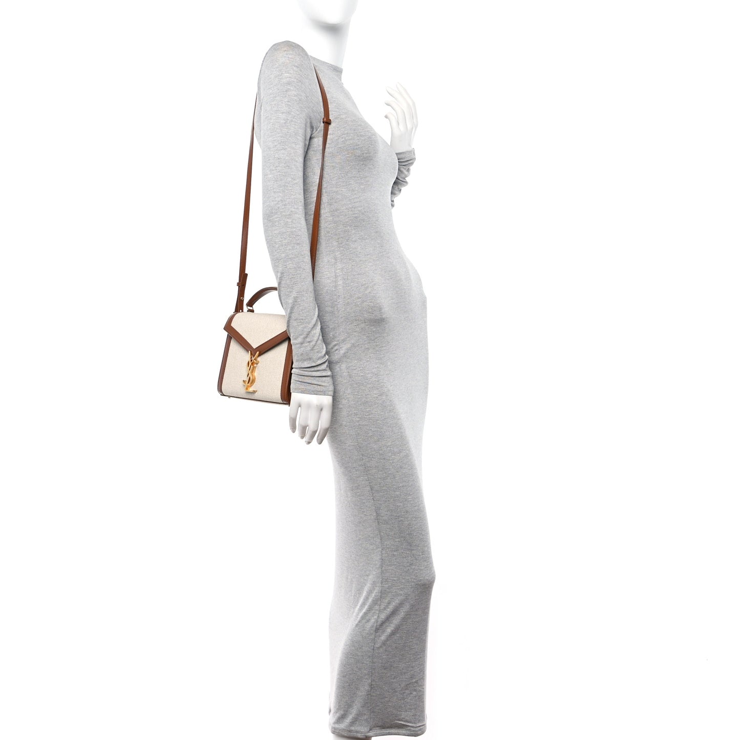 Canvas Calfskin Mini Classic Monogram Cassandra Top Handle Tan Natural