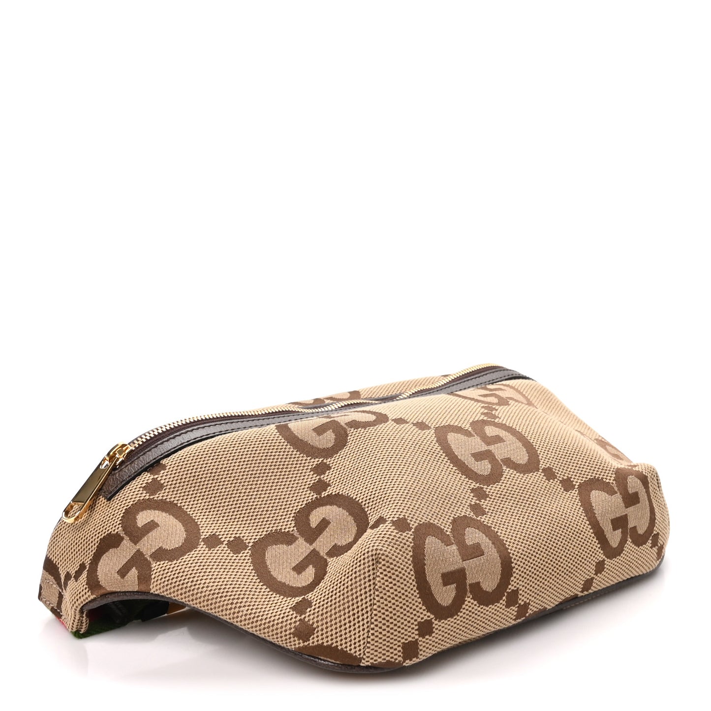 Monogram Jumbo GG Textured Dollar Calfskin Web Belt Bag Camel Ebony New Acero