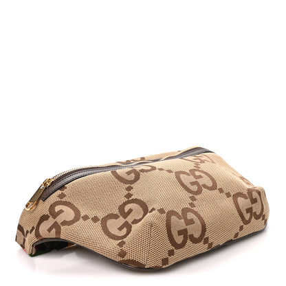 Gucci Monogram Jumbo GG Textured Dollar Calfskin Web Belt Bag Camel Ebony New Acero 3 of 9