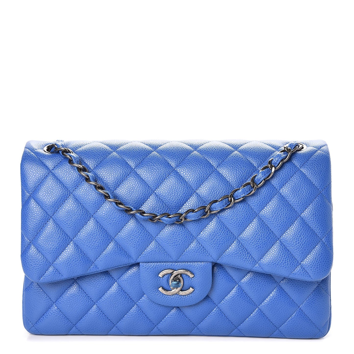 Caviar Quilted Jumbo Double Flap Blue