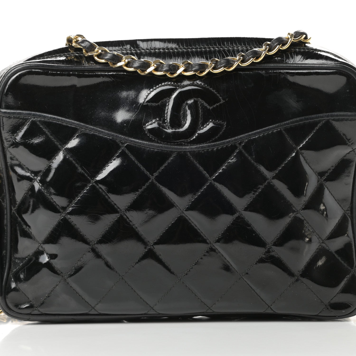 Chanel Patent Quilted Tassel Camera Case Black 9 of 15