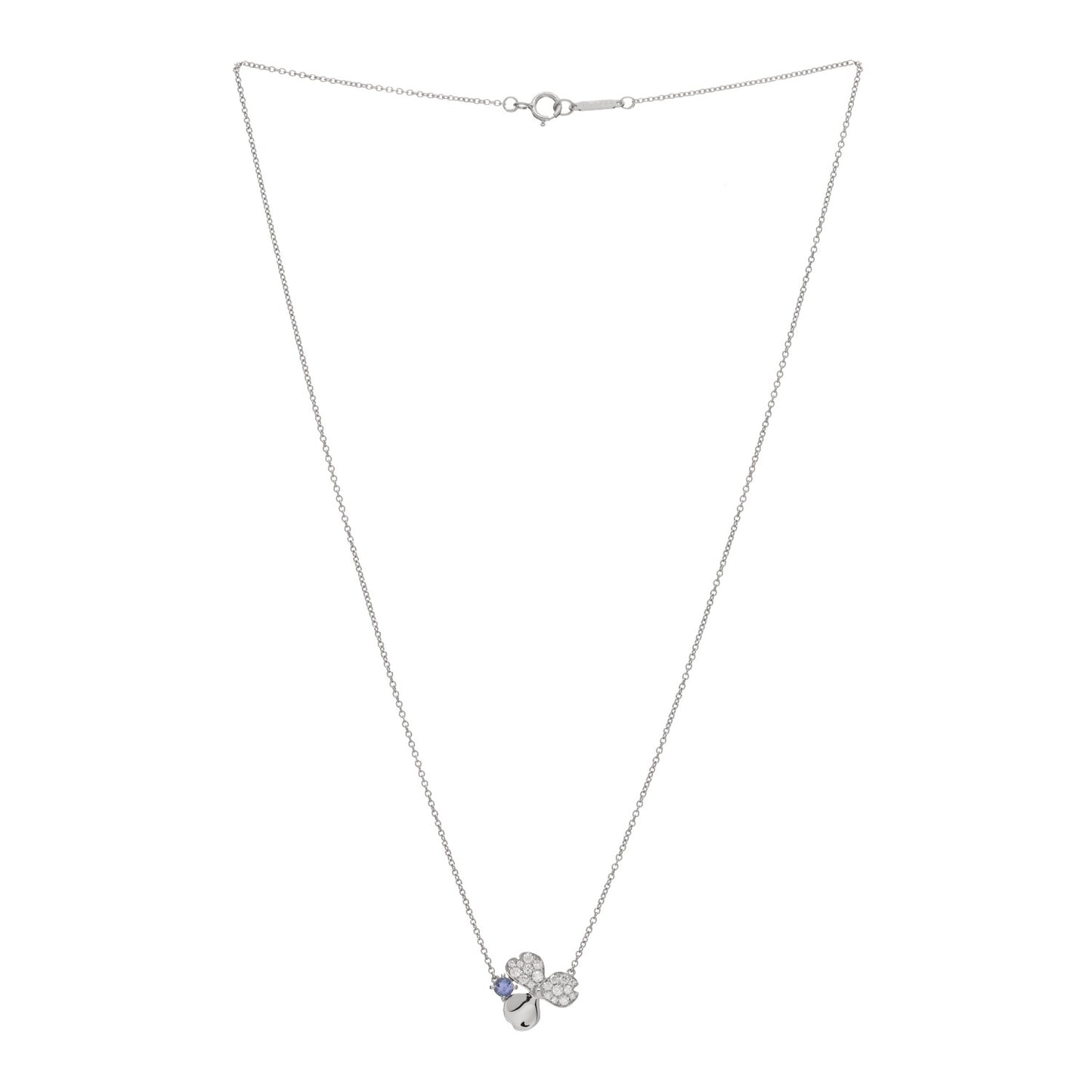 Platinum Diamond Tanzanite Paper Flowers Pendant Necklace
