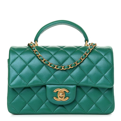 Chanel Iridescent Lambskin Quilted Mini Top Handle Rectangular Flap Green 1 of 11