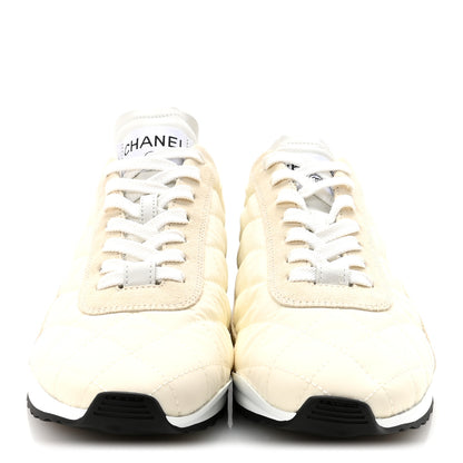 Chanel Nylon Suede Quilted Womens Sneakers 38.5 White 3 of 9
