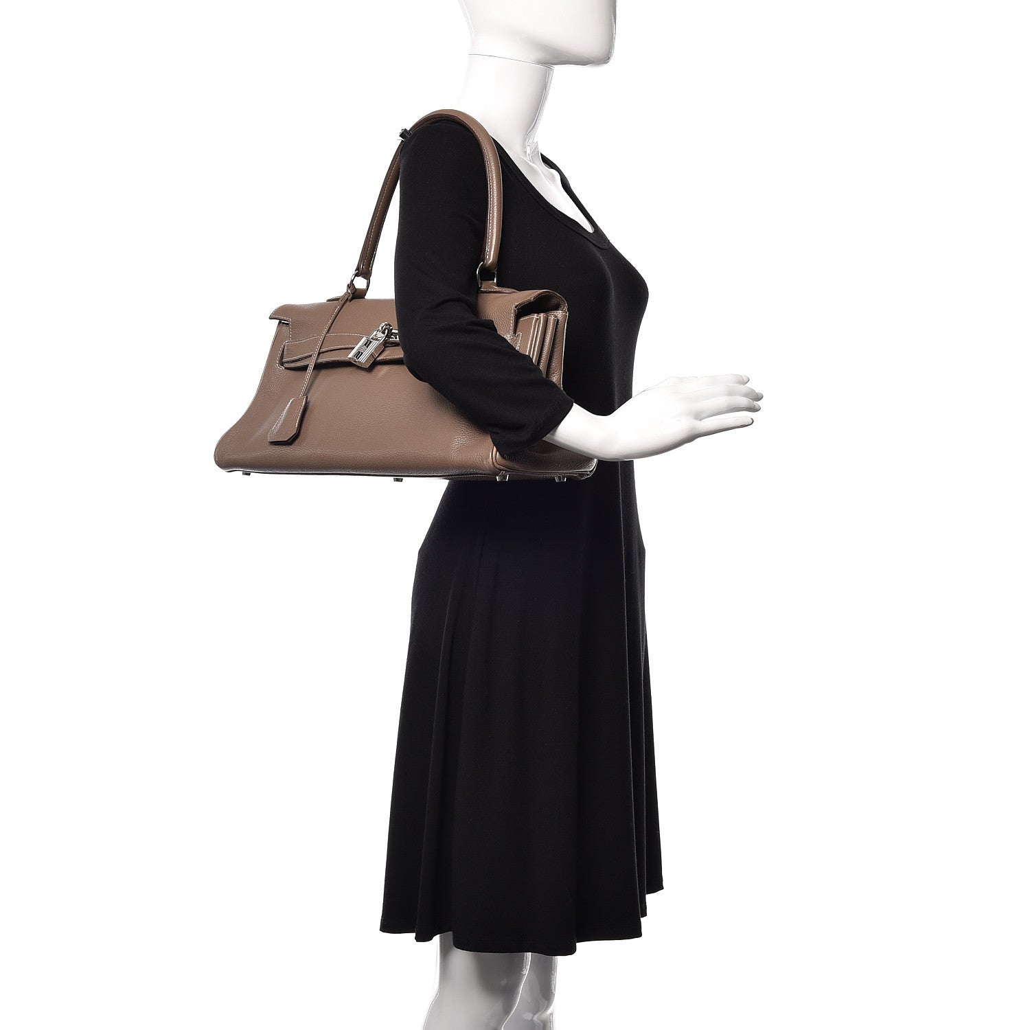 Hermes Taurillon Clemence Shoulder Kelly 40 Etoupe 2 of 14