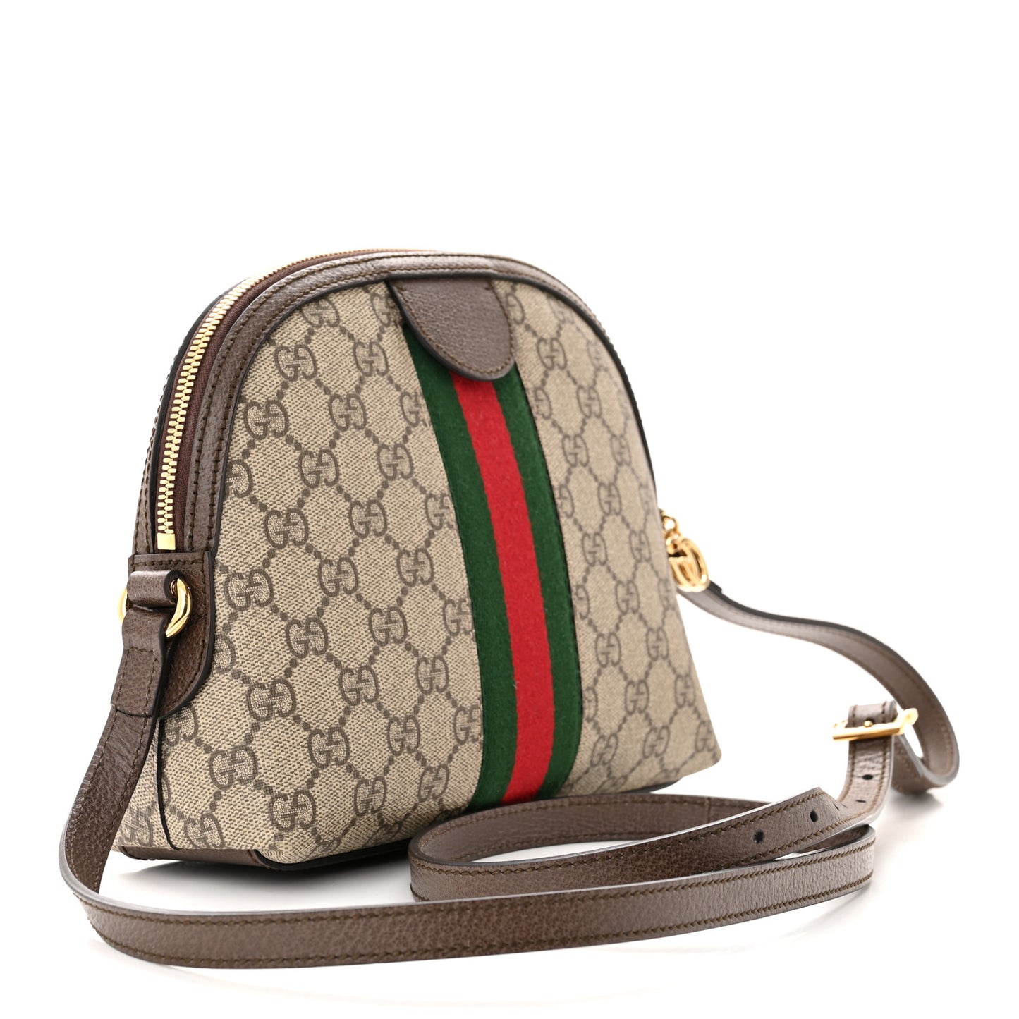 GG Supreme Monogram Textured Dollar Calfskin Web Small Ophidia Dome Shoulder Bag Beige Ebony New Acero