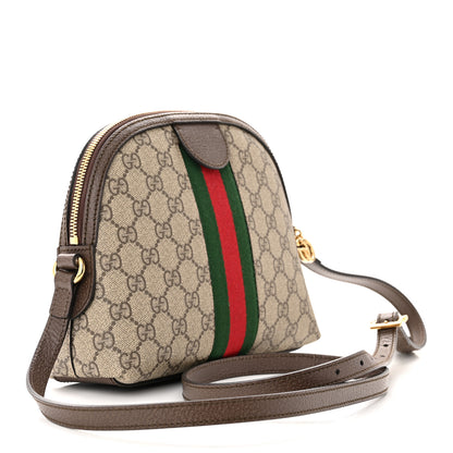 Gucci GG Supreme Monogram Textured Dollar Calfskin Web Small Ophidia Dome Shoulder Bag Beige Ebony New Acero 3 of 10