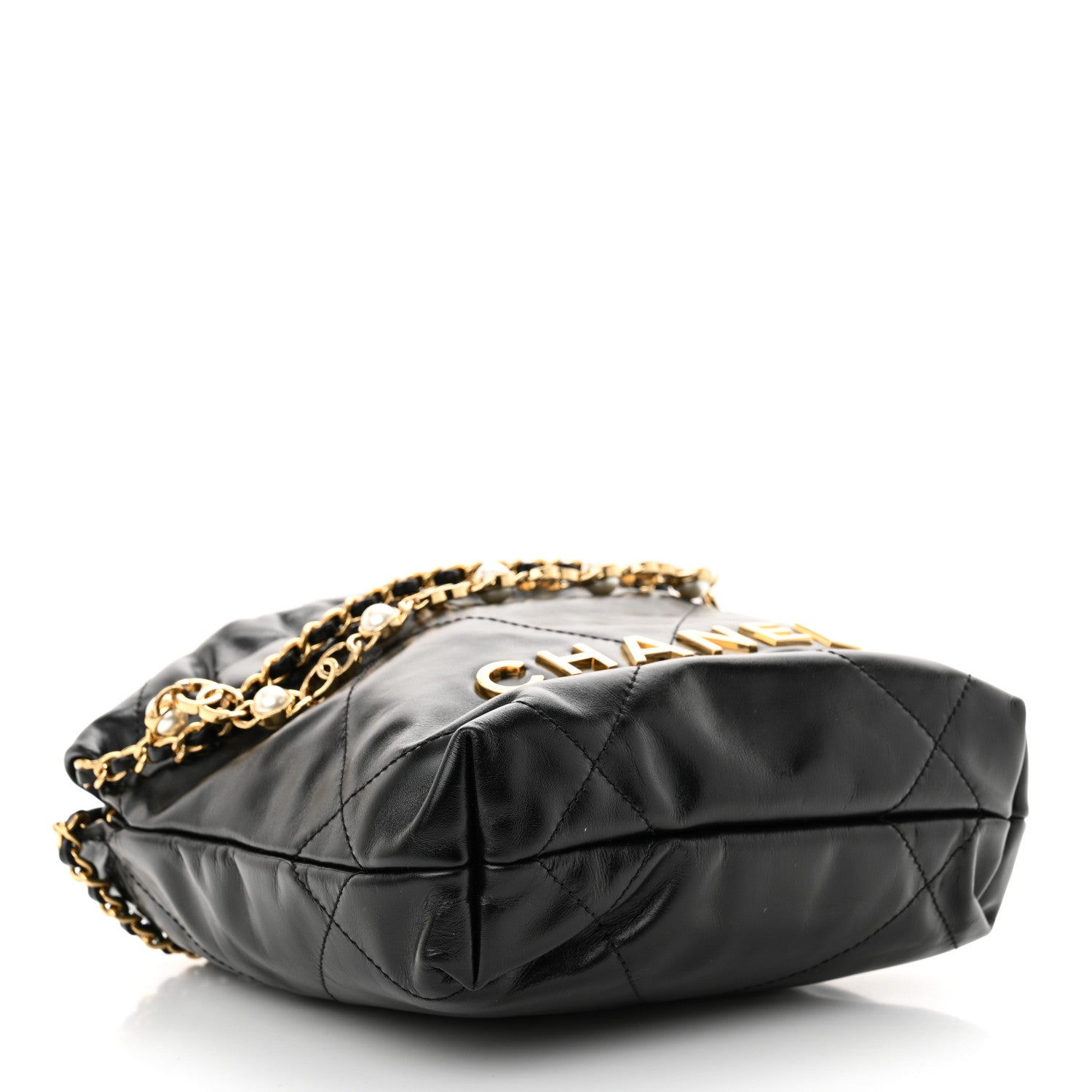 Chanel Shiny Calfskin Quilted Pearl CC Chain Mini Chanel 22 Black 4 of 11