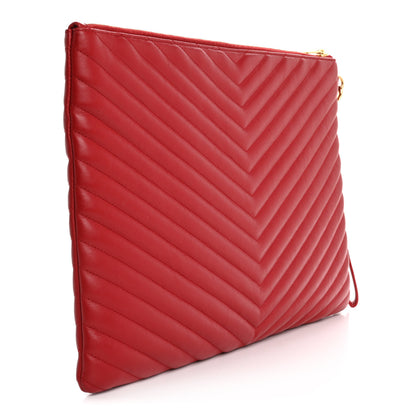 Saint Laurent Calfskin Matelasse Chevron Monogram Document Holder Rouge Eros 3 of 13