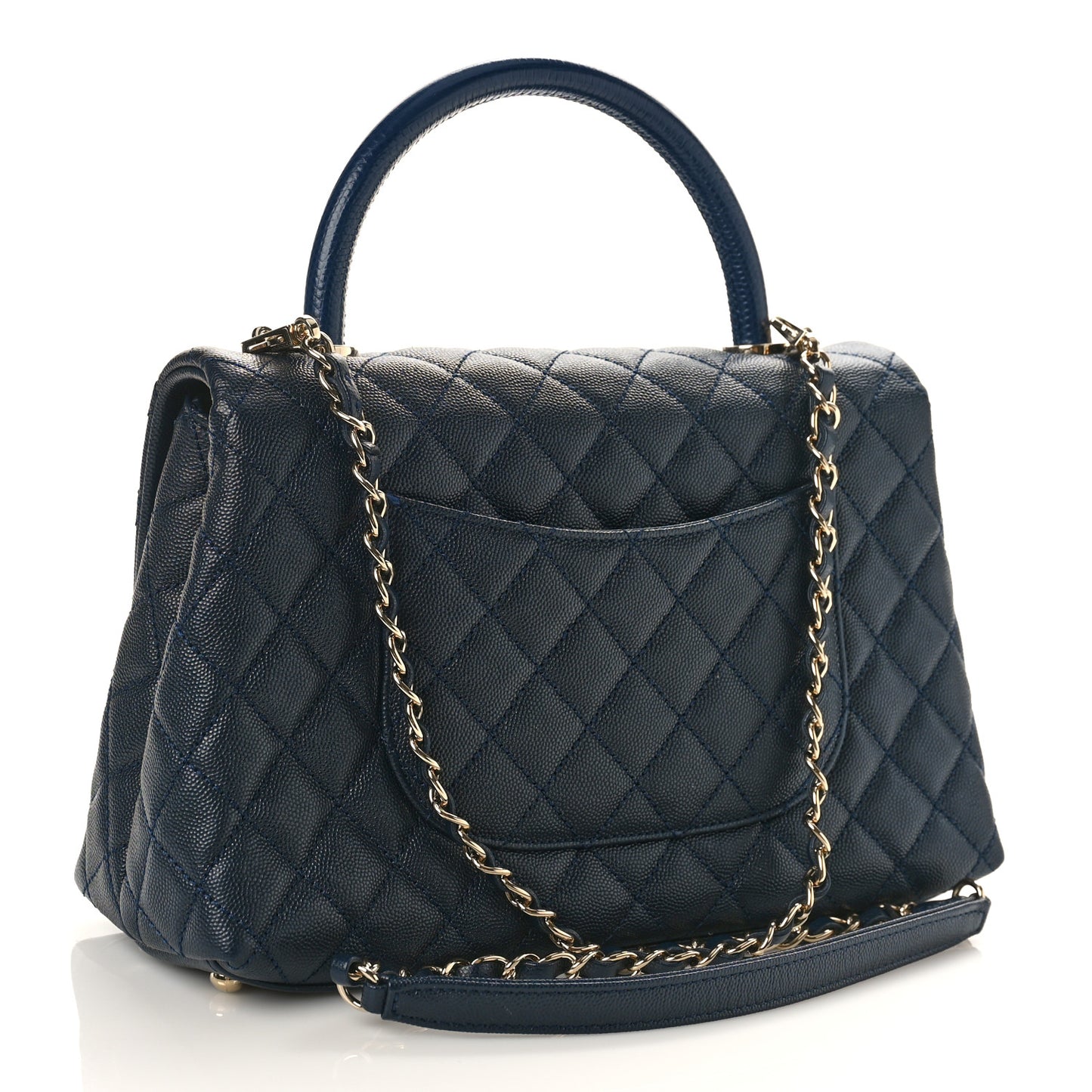 Caviar Lizard Embossed Quilted Small Coco Handle Flap Navy Blue