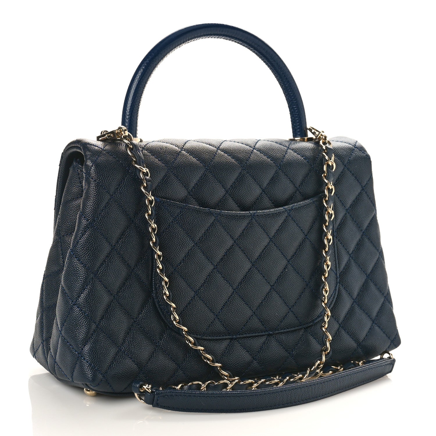 Chanel Caviar Lizard Embossed Quilted Small Coco Handle Flap Navy Blue 3 of 9