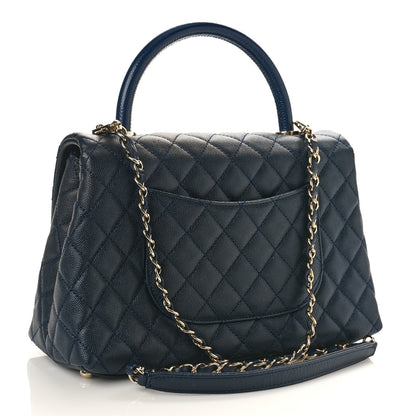 Chanel Caviar Lizard Embossed Quilted Small Coco Handle Flap Navy Blue 3 of 9