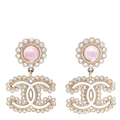 Chanel Crystal Pearl CC Drop Earrings Pink Gold 1 of 5