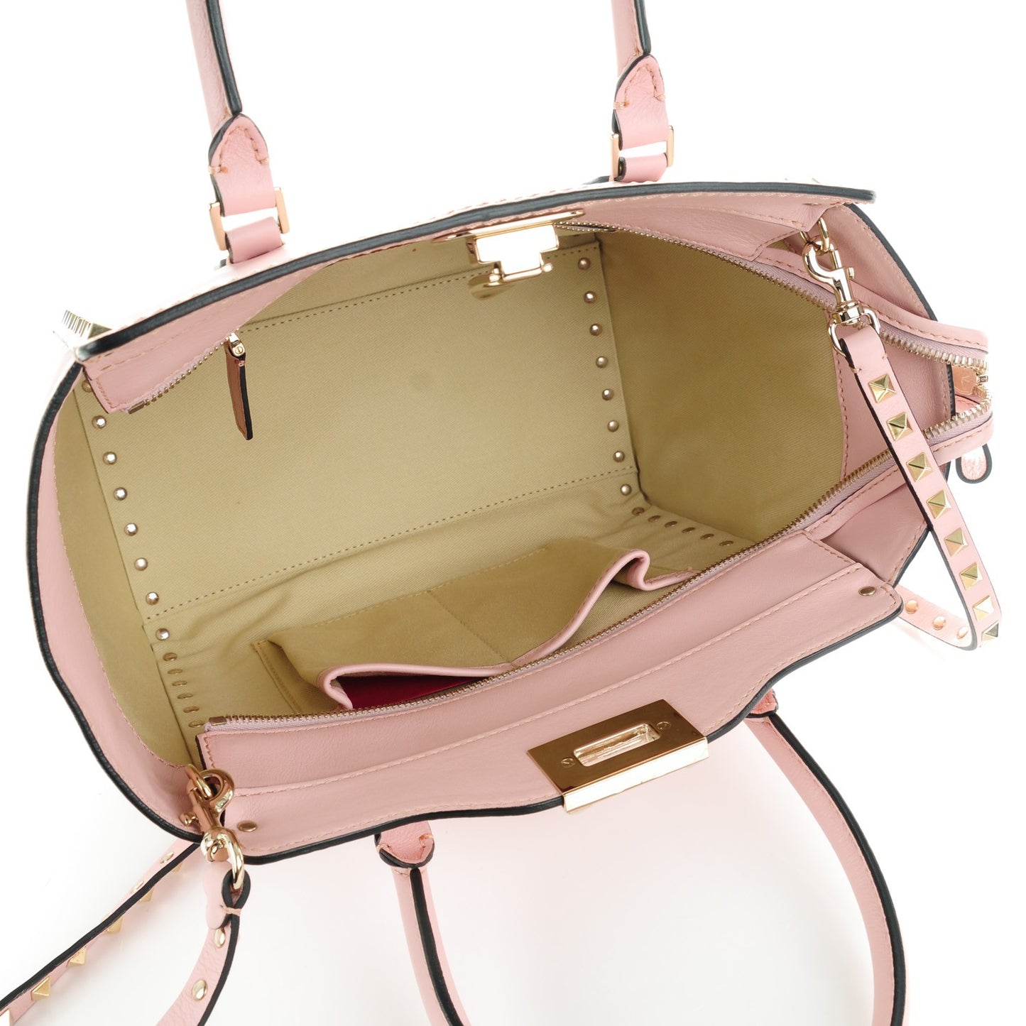 Vitello Small Rockstud Double Handle Tote Rose