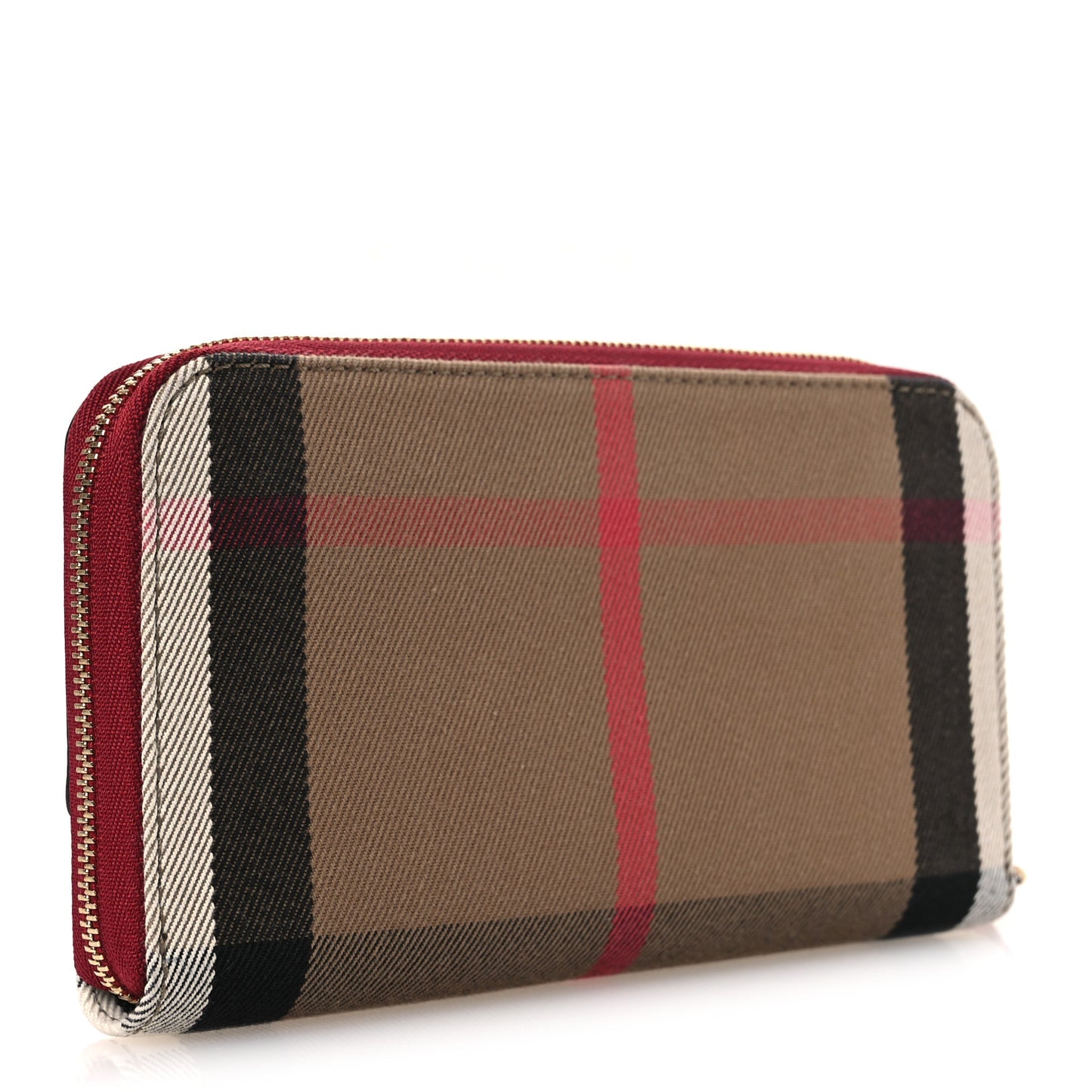 Grainy Calfskin House Check Elmore Zip Around Wallet Russet Red