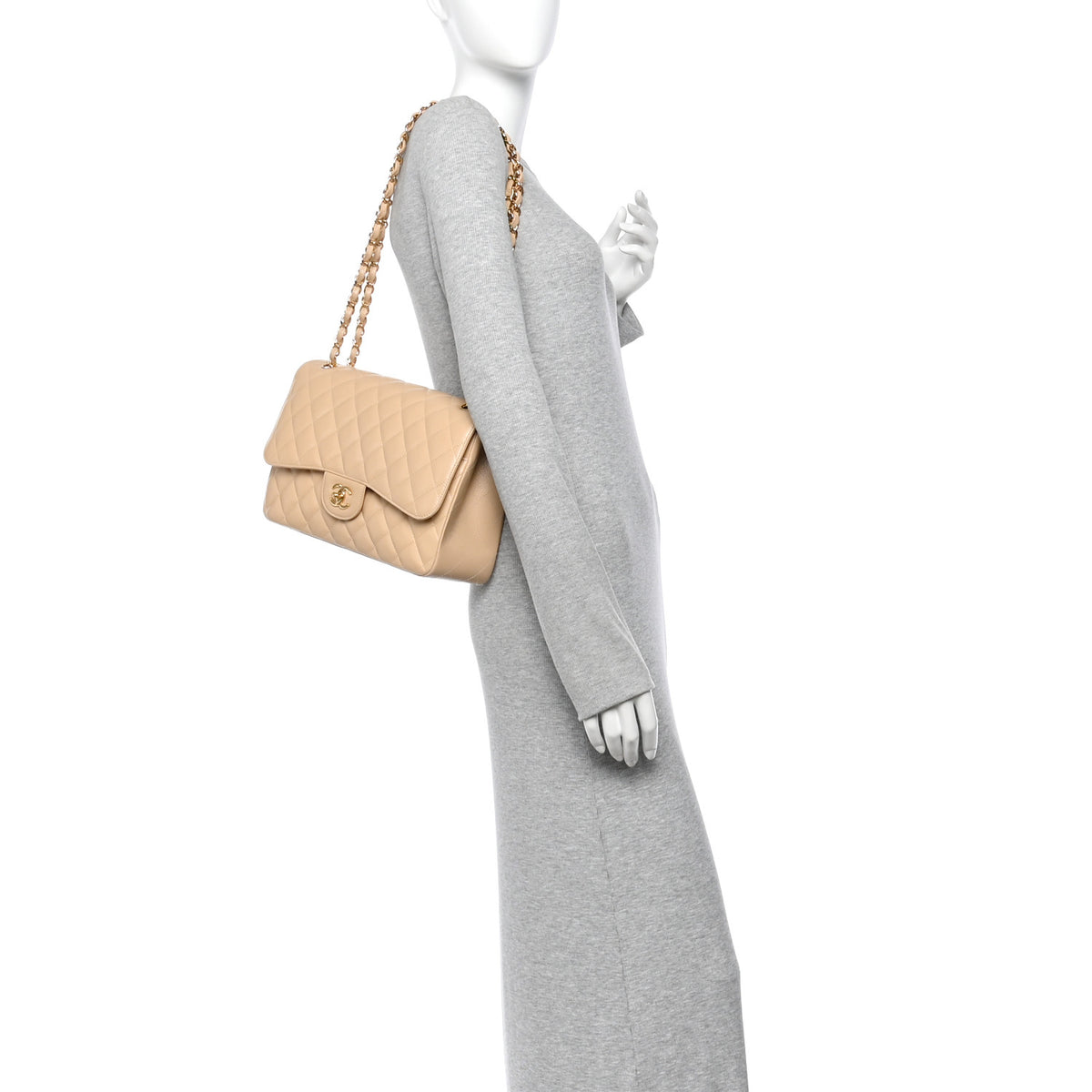 Chanel Caviar Quilted Jumbo Double Flap Beige 2 of 10