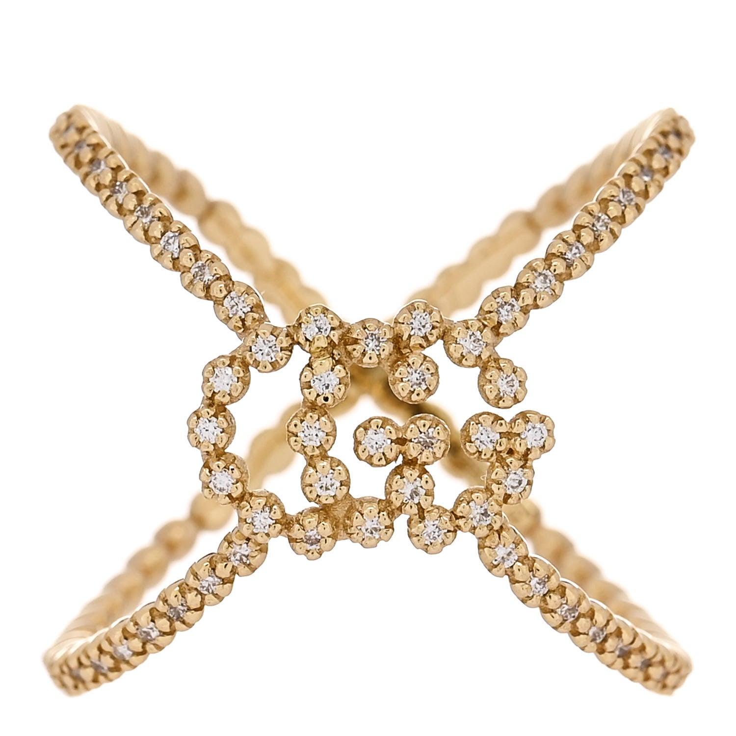 Gucci 18K Yellow Gold Diamond GG Running X Ring 52 6 1 of 5