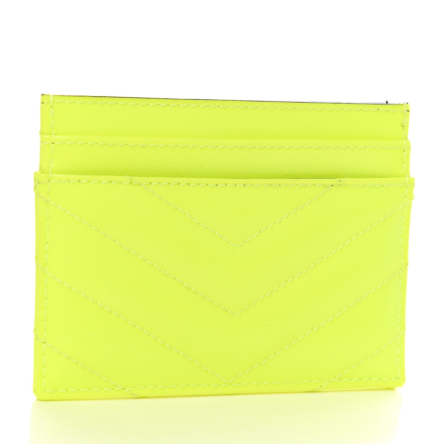Patent Grain De Poudre Matelasse Chevron Monogram Credit Card Case Neon Yellow
