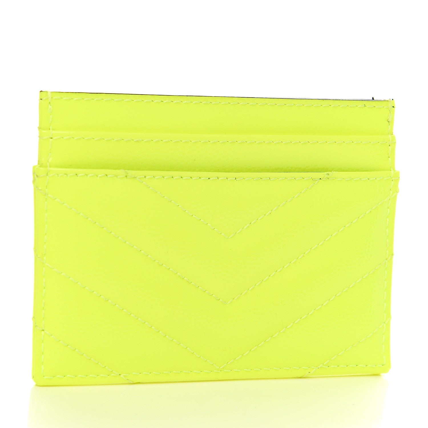 Saint Laurent Patent Grain De Poudre Matelasse Chevron Monogram Credit Card Case Neon Yellow 2 of 7