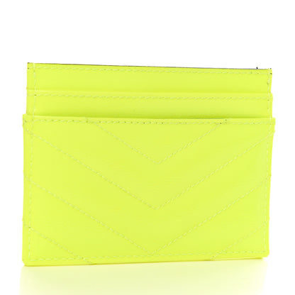 Saint Laurent Patent Grain De Poudre Matelasse Chevron Monogram Credit Card Case Neon Yellow 2 of 7