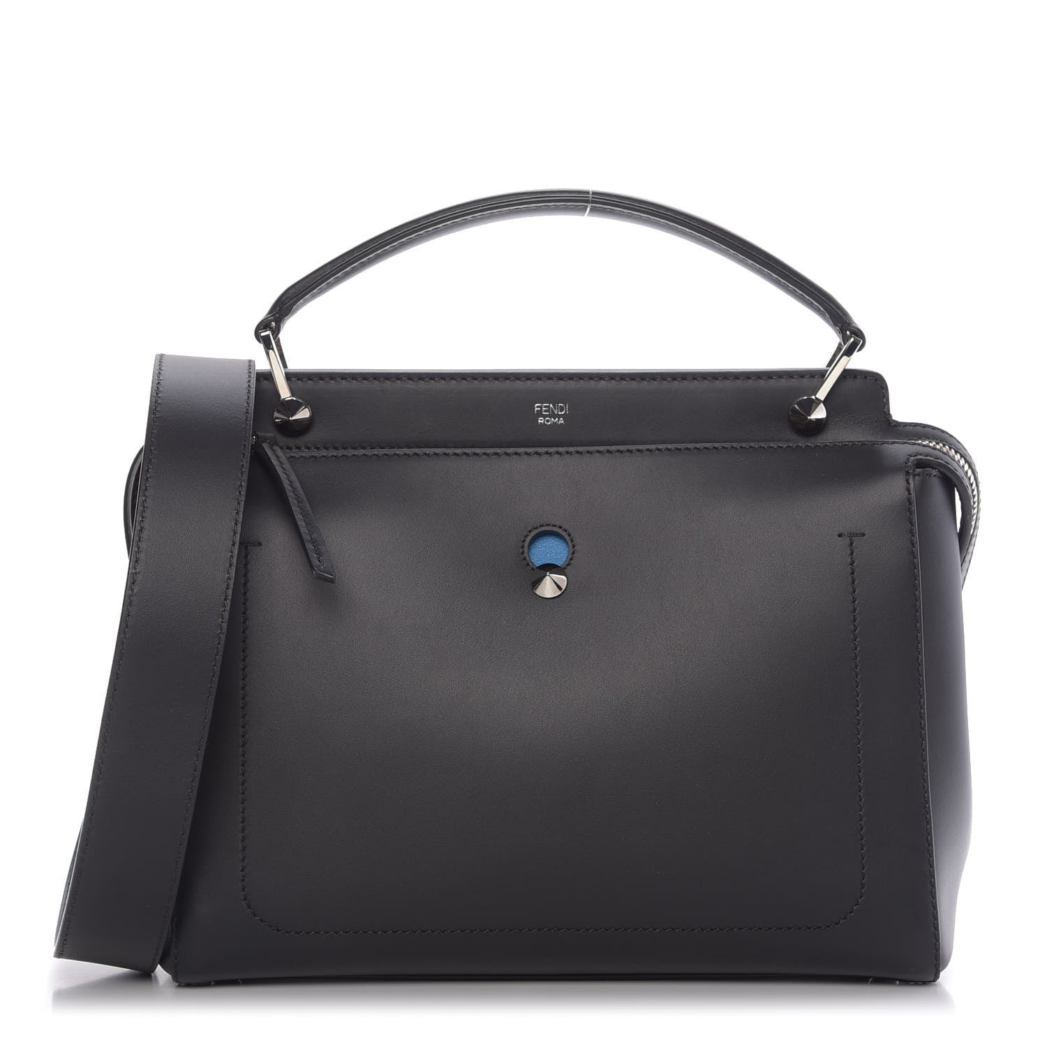 Fendi Vitello Baltico Dolce DotCom Satchel Black Blue Royal 1 of 10