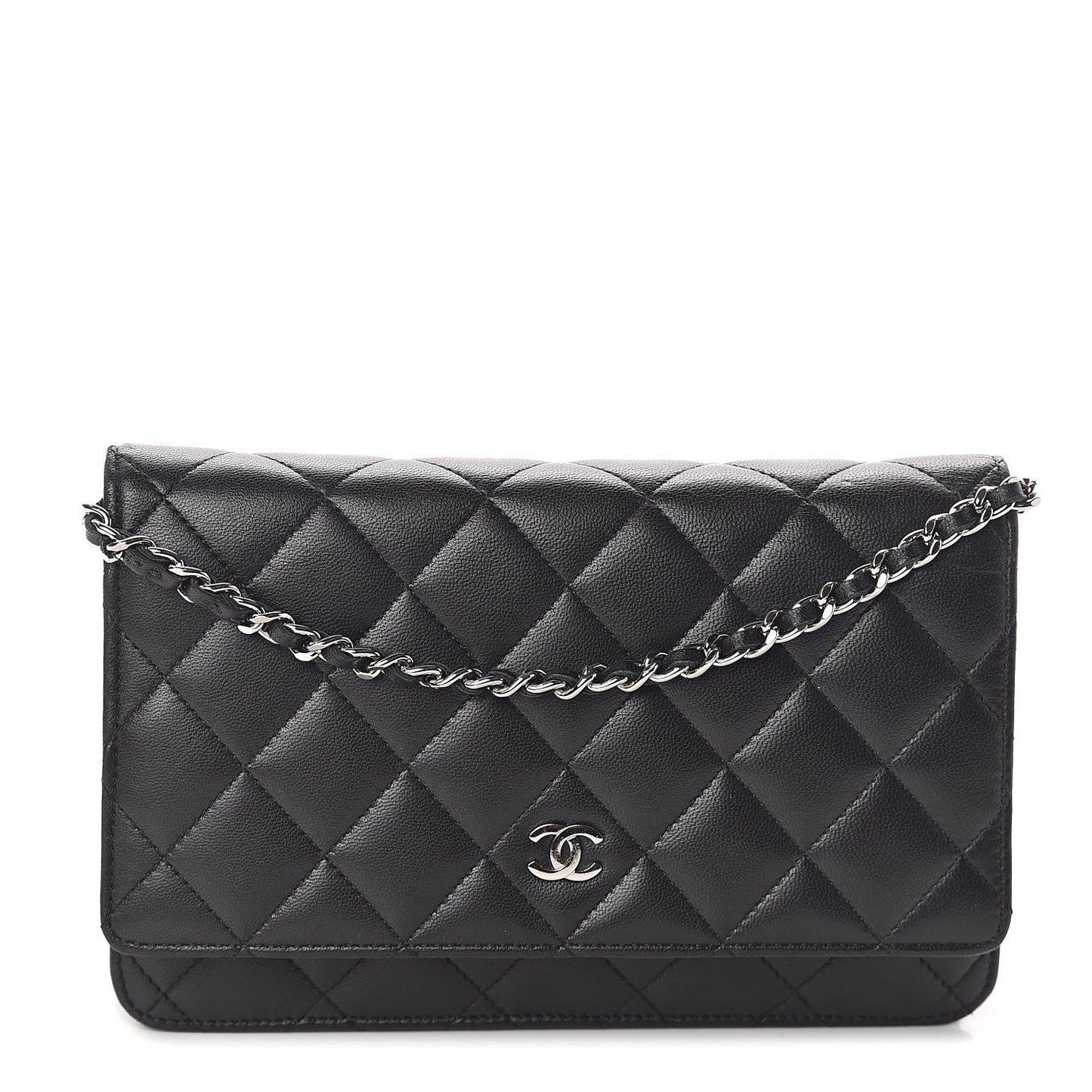 Lambskin Quilted Wallet On Chain WOC Black