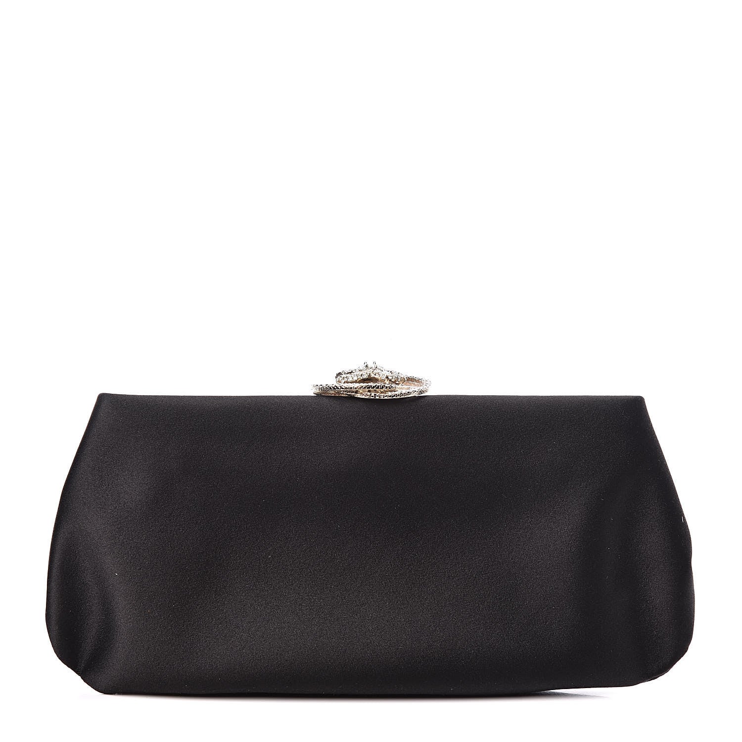 Chanel Satin Crystal Camellia Evening Frame Clutch Black 1 of 10