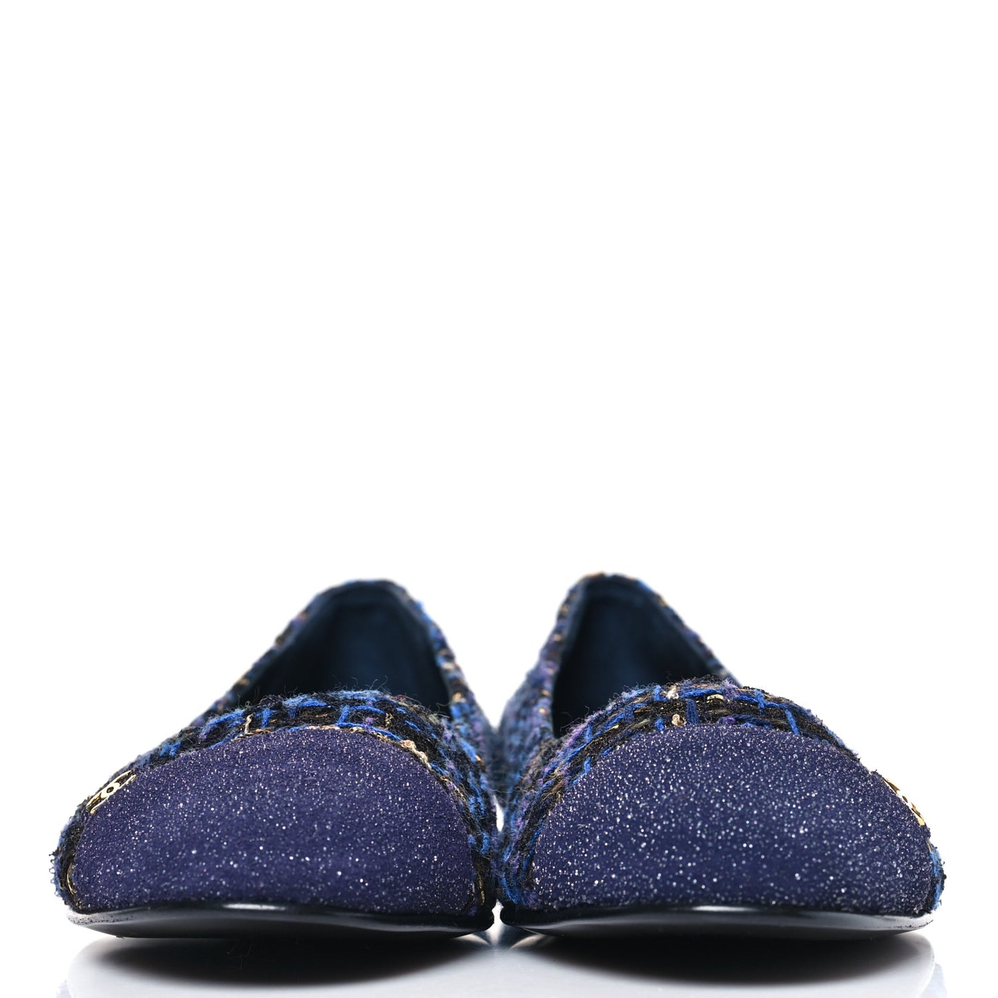 Tweed Lambskin Cap Toe Ballerina Flats 40 Navy Blue Black