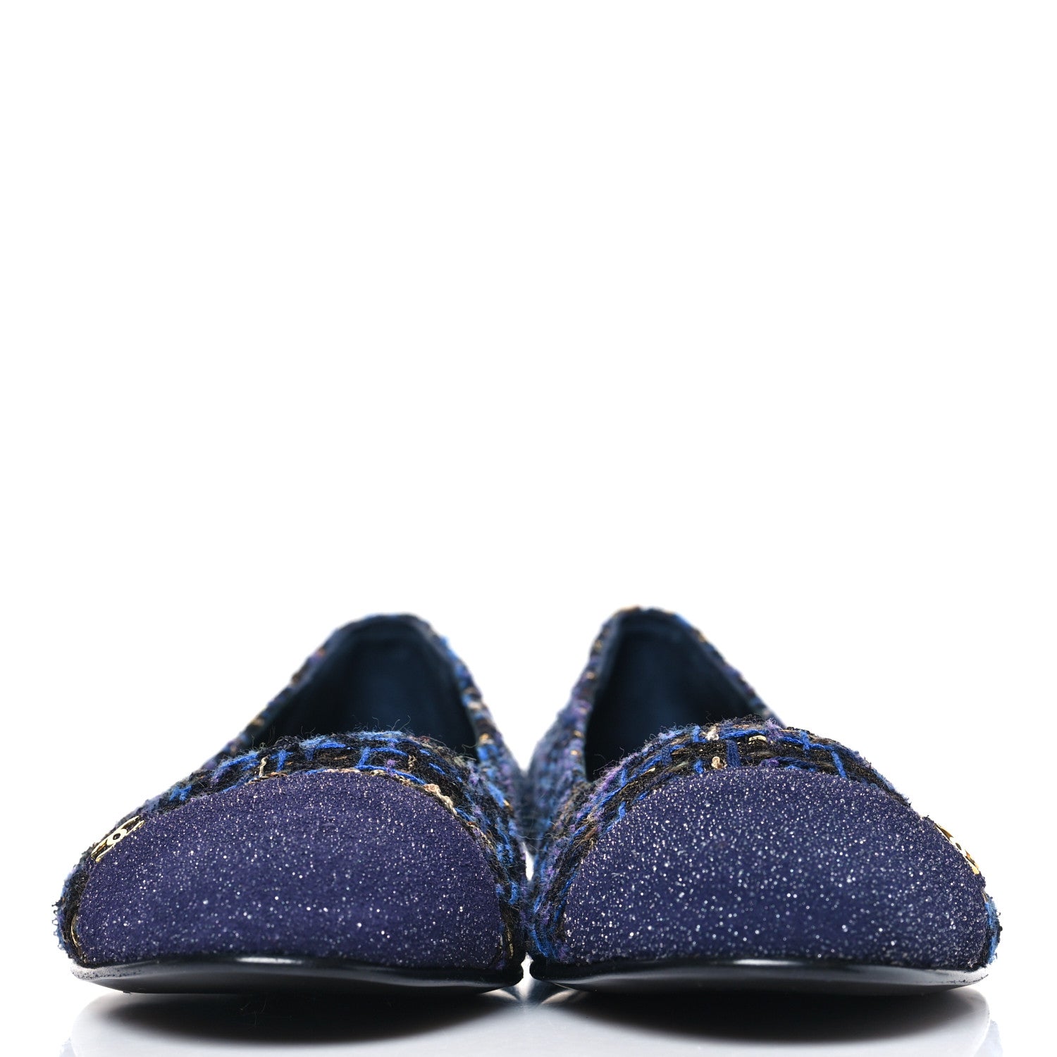 Chanel Tweed Lambskin Cap Toe Ballerina Flats 40 Navy Blue Black 3 of 8