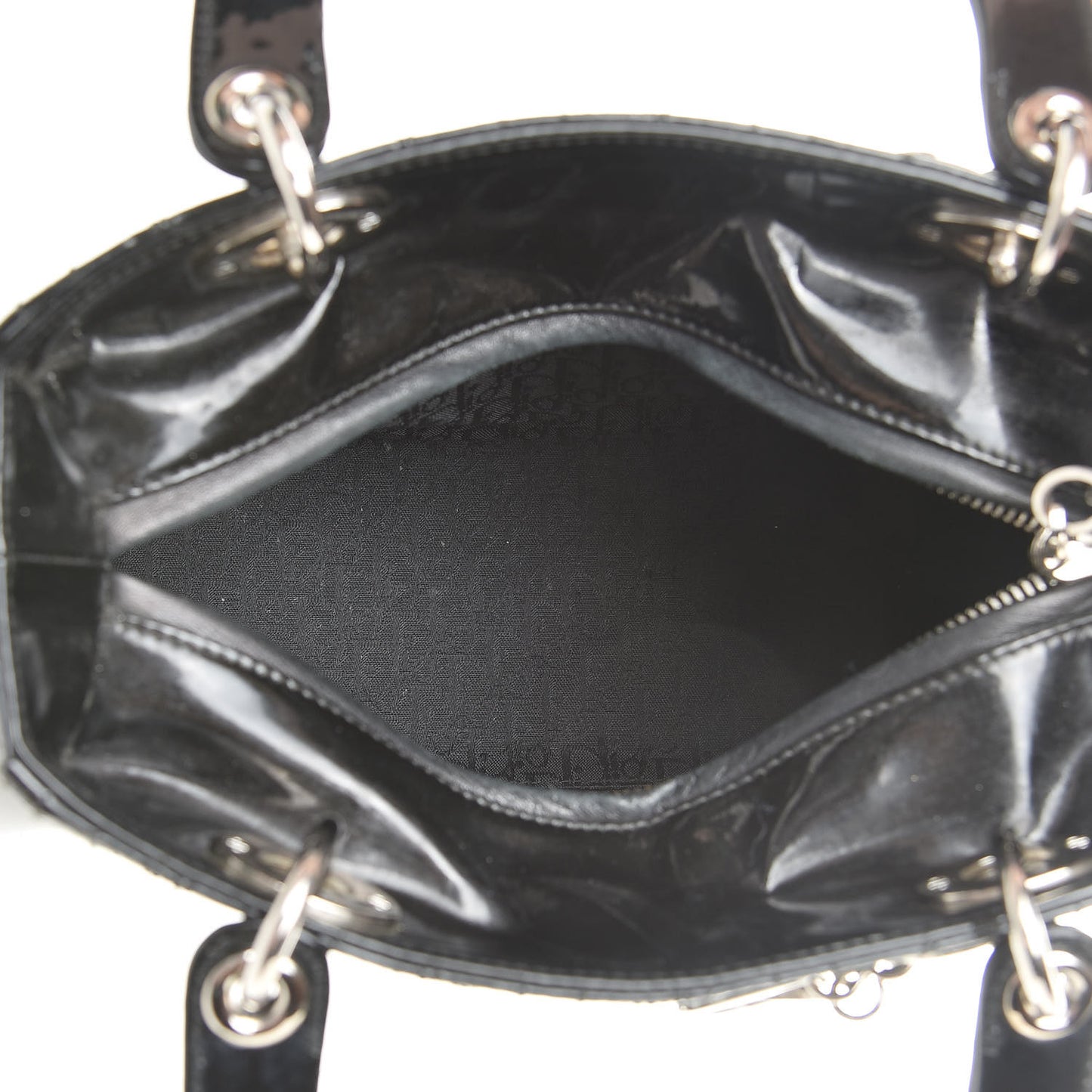 Patent Cannage Stitched Medium Lady Dior Black