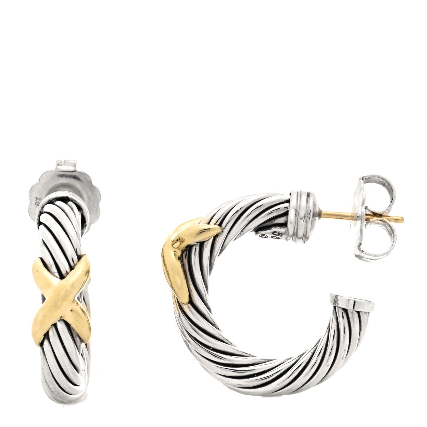 David Yurman Sterling Silver 14K Yellow Gold Cable Classics X Hoop Earrings 1 of 4