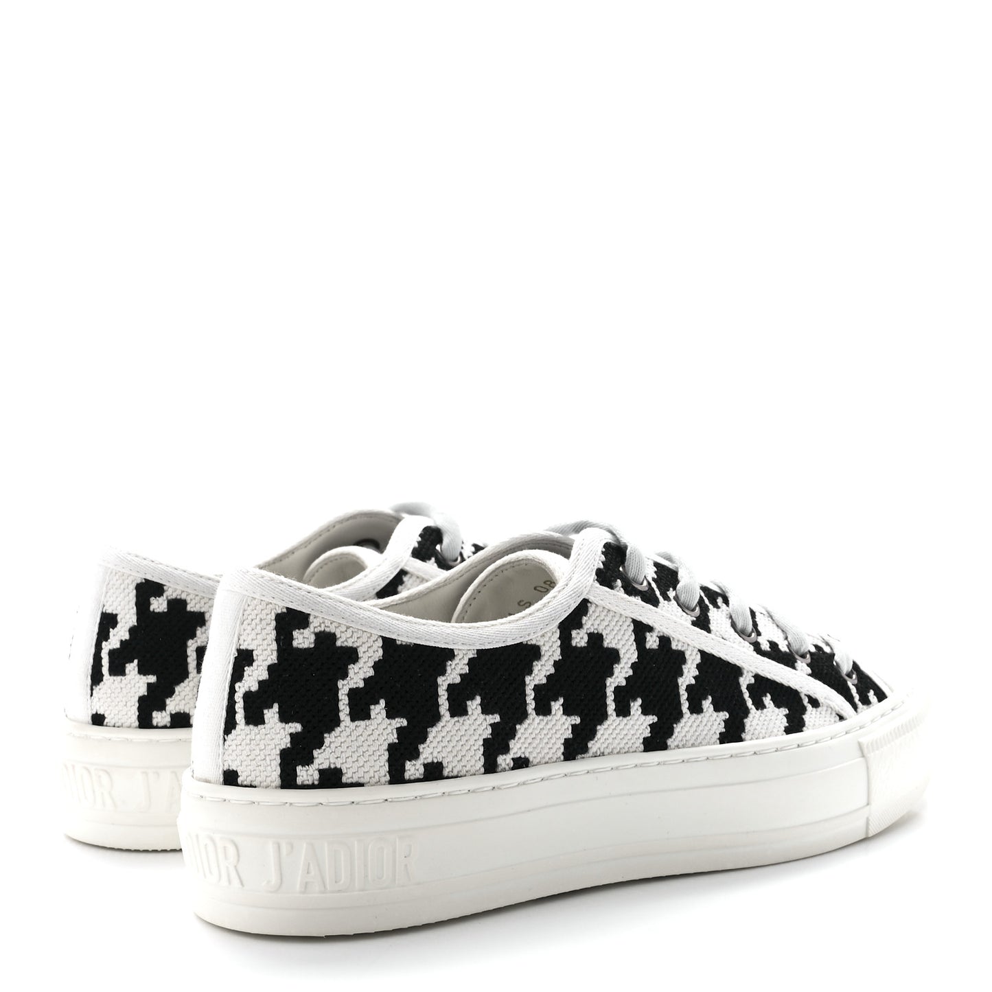 Canvas Macro Houndstooth Embroidered Womens Walk'N'Dior Low Top Sneakers 36 White Black