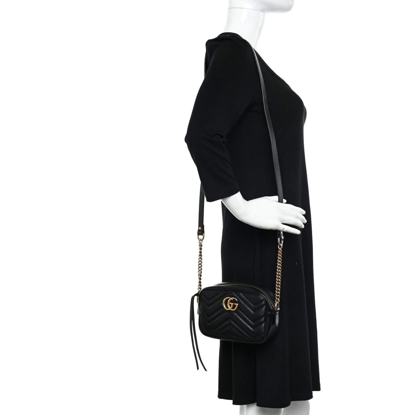 Calfskin Matelasse Mini GG Marmont Chain Shoulder Bag Black